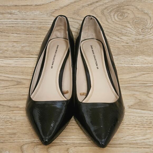 Zara Collection Black Patent Pump Round Block Heel Pointed Toe EUR 39 US 8.5 - Picture 2 of 10